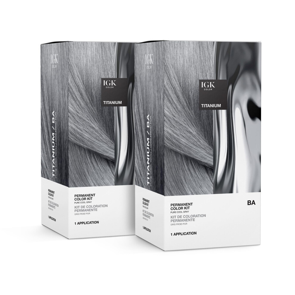Igk Gray Permanent Color Kit (2-Pack) Titanium - Pure Cool Ba | Easy Application + Strengthen + Shine | Vegan + Cruelty Free + Ammonia Free