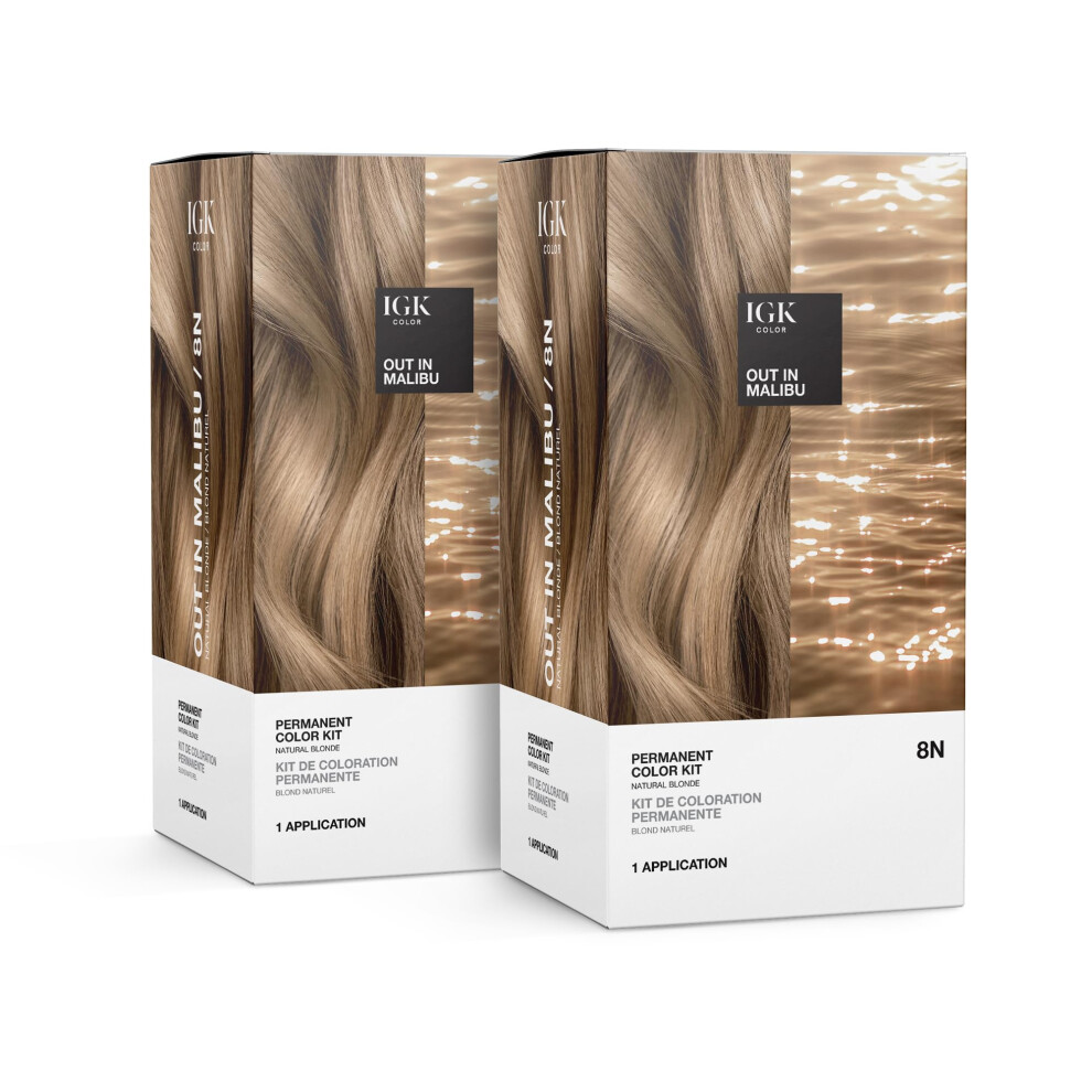 Igk Permanent Color Kit (2-Pack) Out In Malibu - Natural Blonde 8N | Easy Application + Strengthen + Shine | Vegan + Cruelty Free + Ammonia
