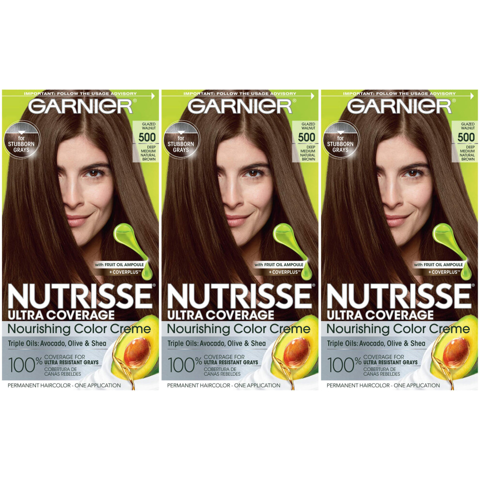 Garnier Hair Color Nutrisse Ultra Coverage Nourishing Hair Color Creme  Deep Medium Natural Brown (Glazed Walnut) 500 3 Count  Pack of 3