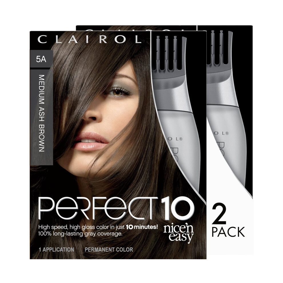 Clairol Nice'n Easy Perfect 10 Permanent Hair Dye  5A Medium Ash Brown Hair Color  Pack of 2