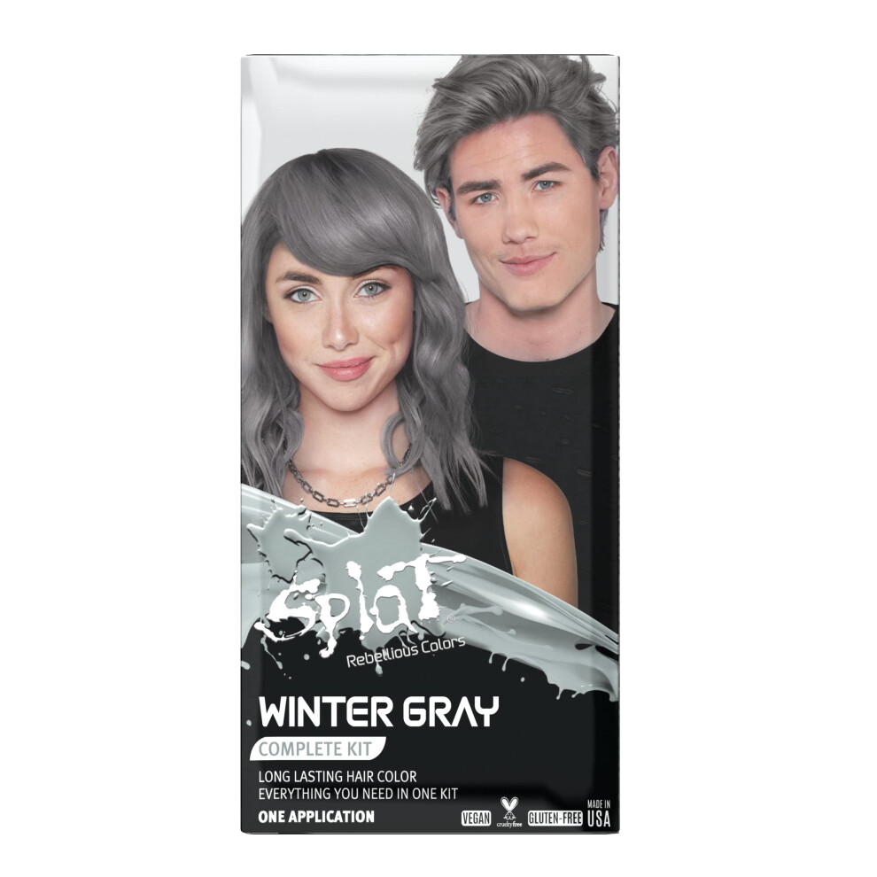 Splat Winter Gray Semi Permanent Hair Dye Kit with Bleach  1 Application  Includes Gray Hair Dye  Oxide & Bleach Powder  Vegan & Cruelty Fre