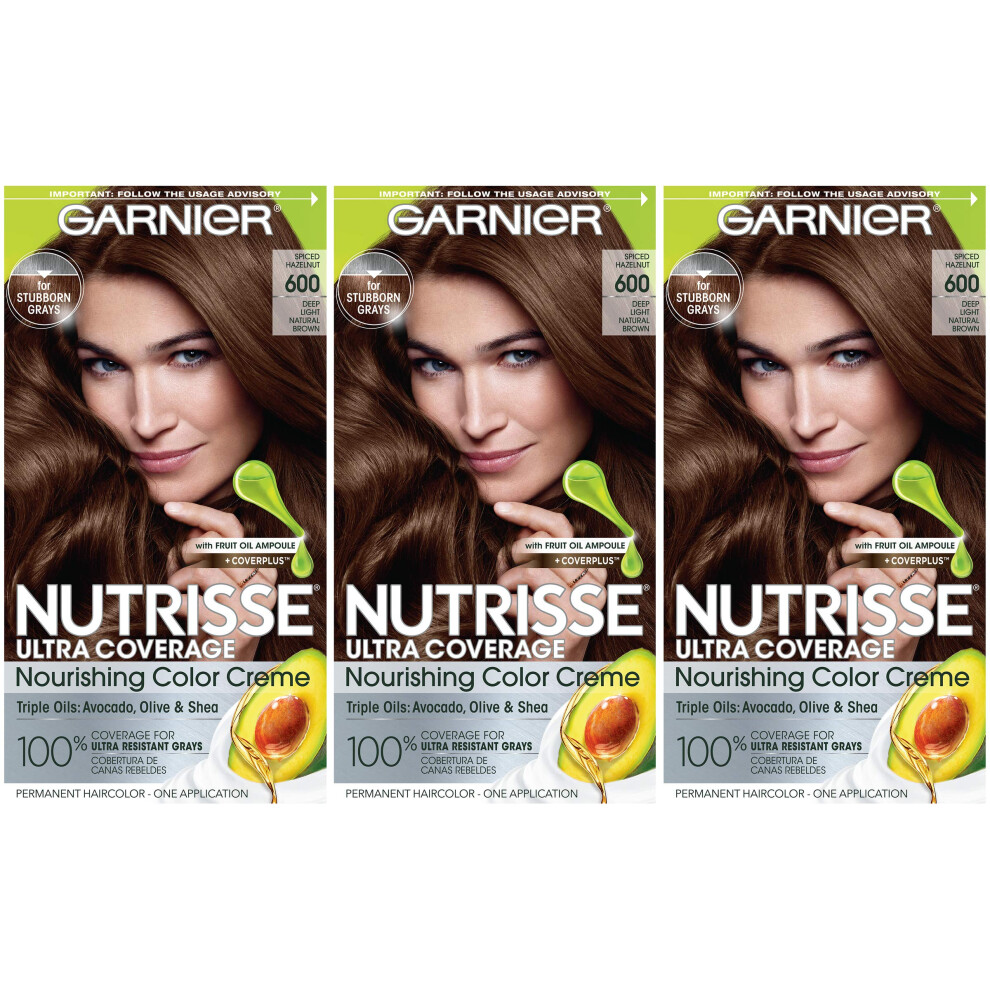 Garnier Hair Color Nutrisse Ultra Coverage Nourishing Hair Color Creme  Deep Light Natural Brown (Spiced Hazelnut) 600 3 Count  Pack of 3