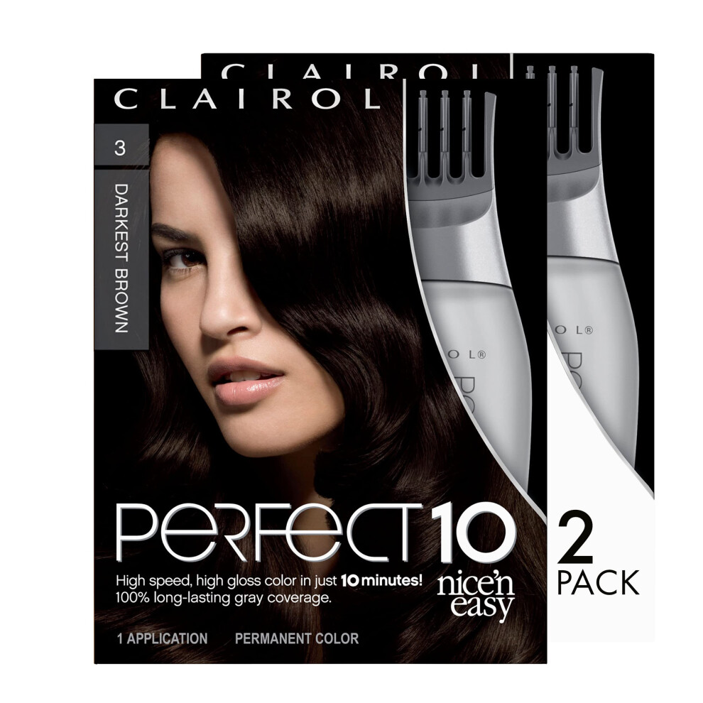 Clairol Nice'n Easy Perfect 10 Permanent Hair Dye  3 Darkest Brown Hair Color  Pack of 2