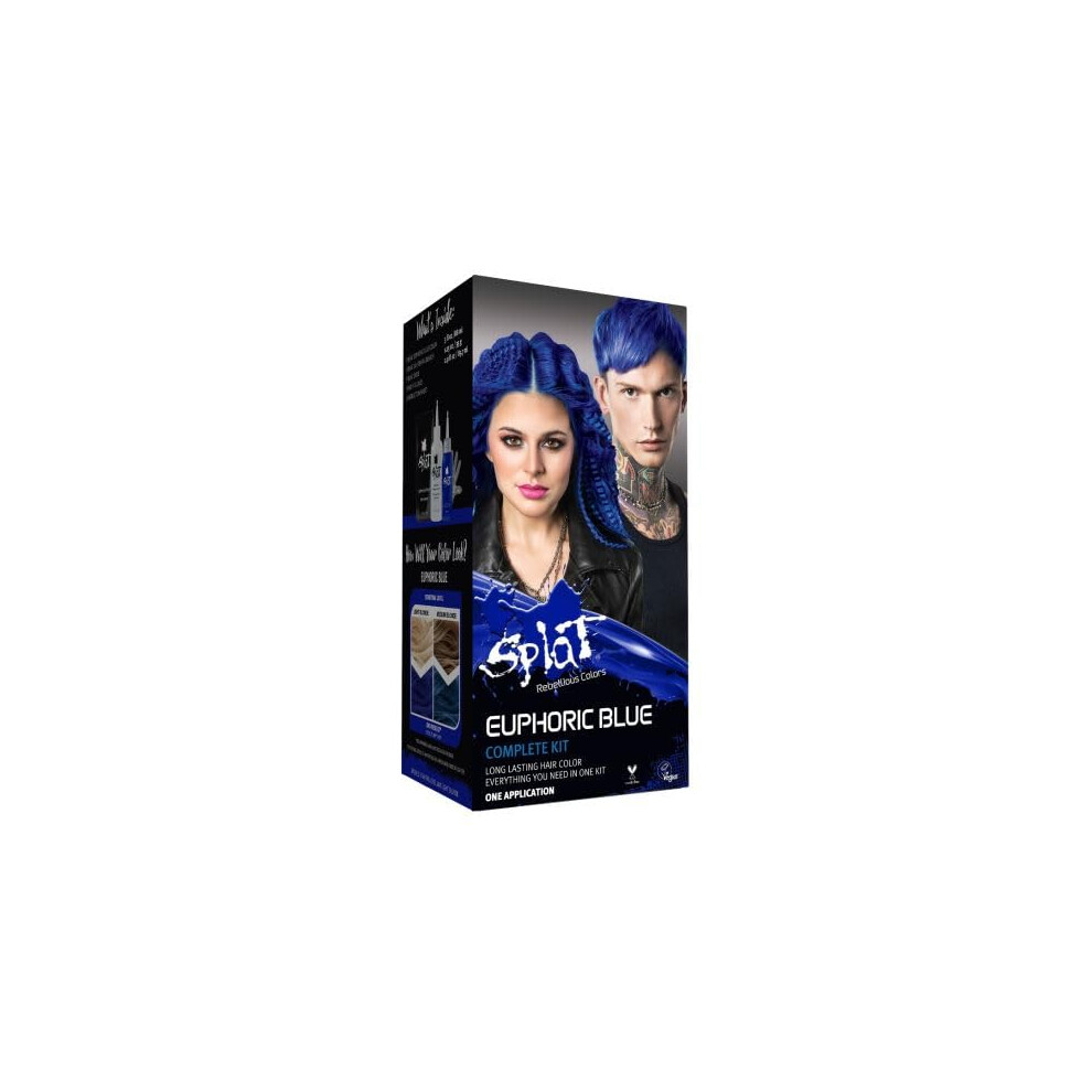 Splat Euphoric Blue Semi Permanent Hair Dye Kit with Bleach  1 Application  Includes Blue Hair Dye  Oxide & Bleach Powder  Vegan & Cruelty F