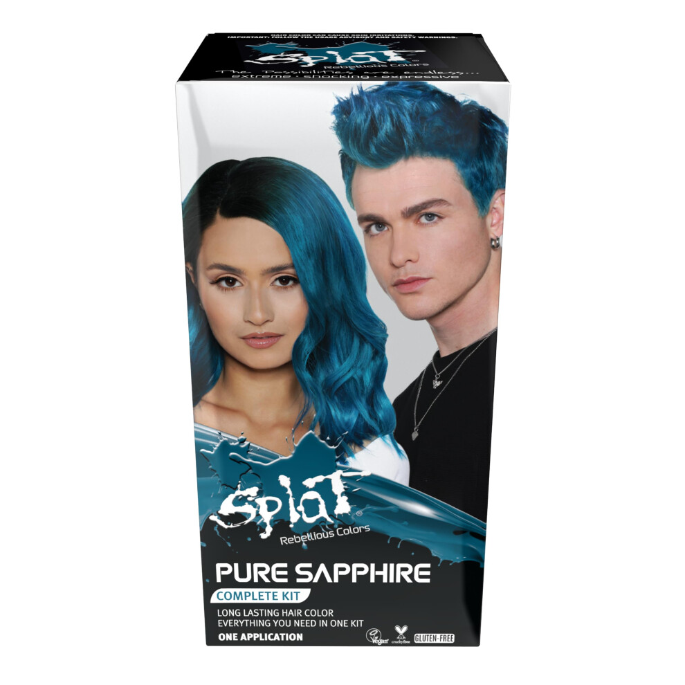 Splat Pure Sapphire Semi Permanent Hair Dye Kit with Bleach  1 Application  Includes Blue Hair Dye  Oxide & Bleach Powder  Vegan & Cruelty F