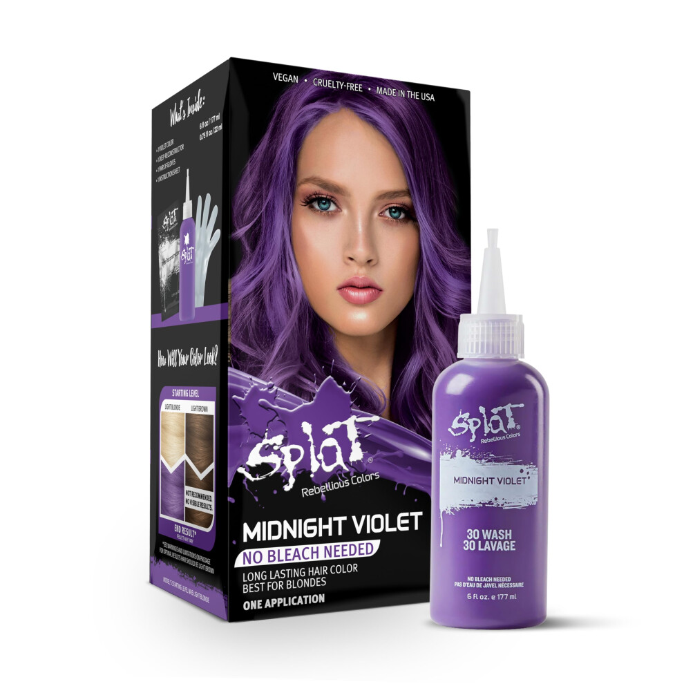 Splat Midnight Violet Semi Permanent Hair Dye Kit for Blondes  1 Application  Includes Deep Reconstructor Conditioner  Lasts 30 Washes  No B