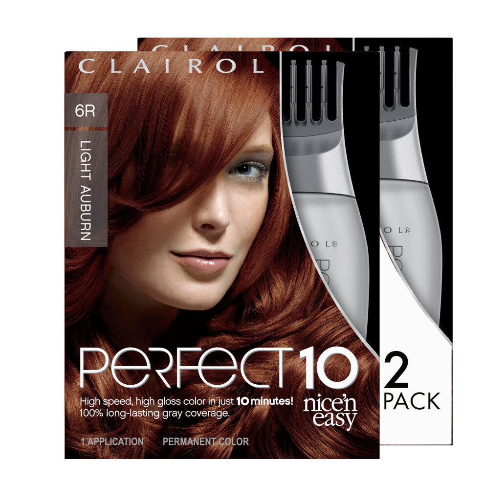 Clairol Nice'n Easy Perfect 10 Permanent Hair Dye  6R Light Auburn Hair Color  Pack of 2