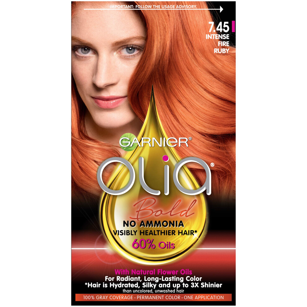 Garnier Olia Bold Ammonia Free Permanent Hair Color (Packaging May Vary)  7.45 Intense Fire Ruby  Red Hair Dye  Pack of 1