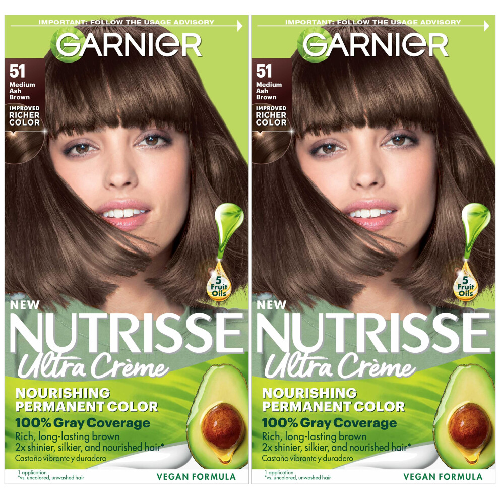 Garnier Hair Color Nutrisse Nourishing Creme  51 Medium Ash Brown (Cool Tea) Permanent Hair Dye  2 Count (Packaging May Vary)