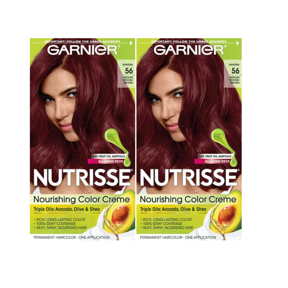 Garnier Hair Color Nutrisse Nourishing Creme  56 Medium Reddish Brown (Sangria) Permanent Hair Dye  2 Count (Packaging May Vary)