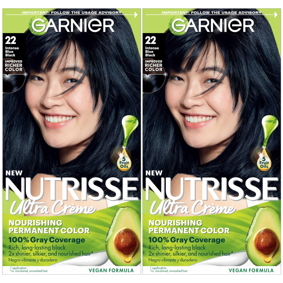 Garnier Hair Color Nutrisse Nourishing Creme  22 Intense Blue Black (Mulberry) Permanent Hair Dye  2 Count (Packaging May Vary)