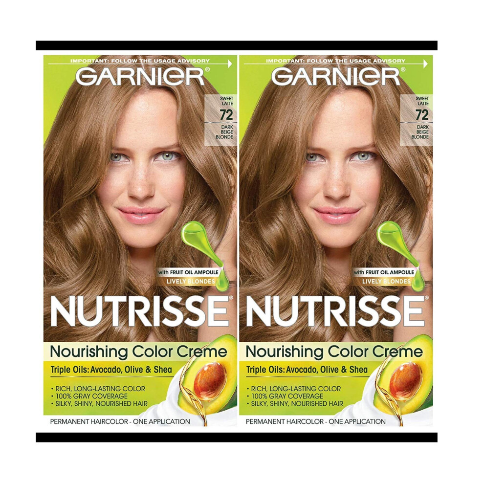 Garnier Hair Color Nutrisse Nourishing Creme  72 Dark Beige Blonde (Sweet Latte) Permanent Hair Dye  2 Count (Packaging May Vary)