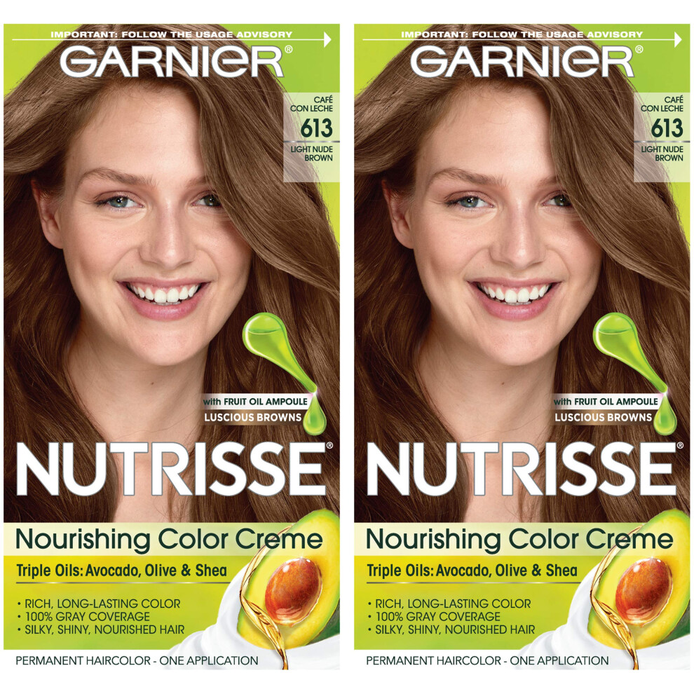 Garnier Hair Color Nutrisse Nourishing Creme  613 Light Nude Brown (Caf? con Leche) Permanent Hair Dye  2 Count (Packaging May Vary)