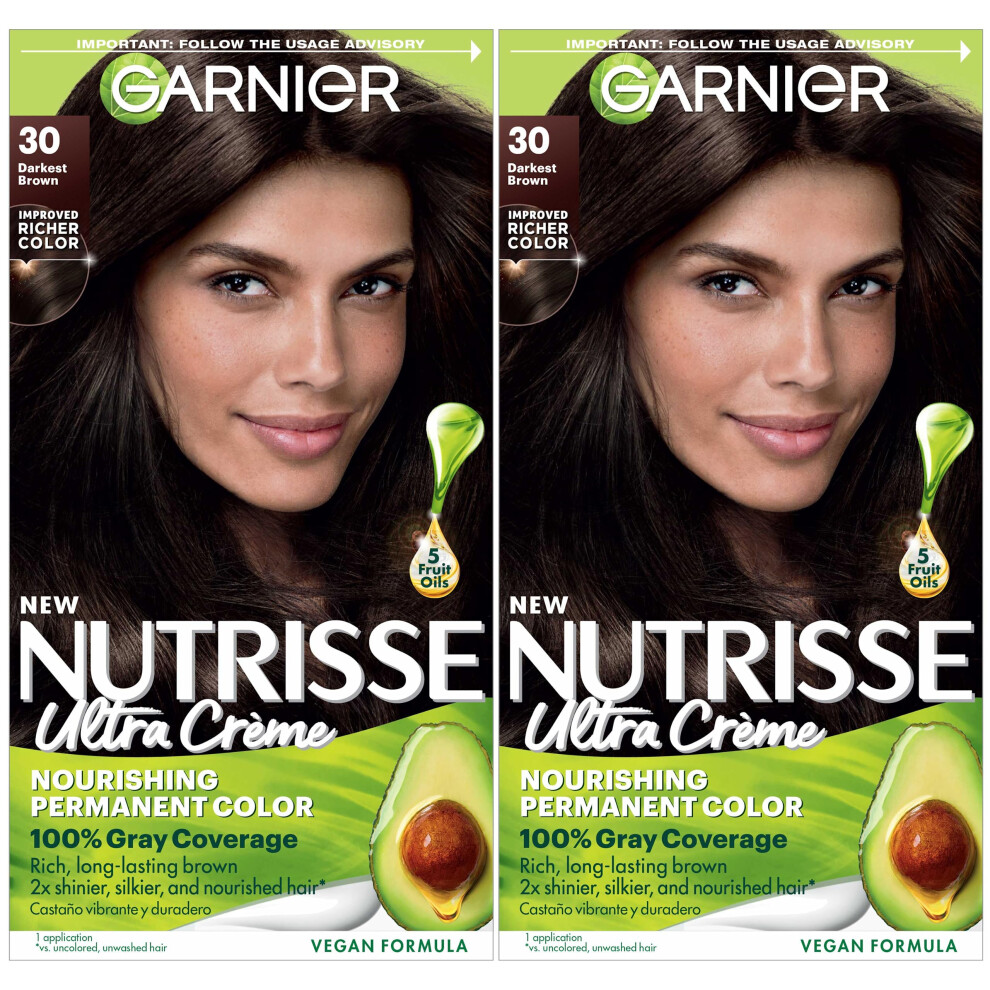 Garnier Hair Color Nutrisse Nourishing Creme  30 Darkest Brown (Sweet Cola) Permanent Hair Dye  2 Count (Packaging May Vary)