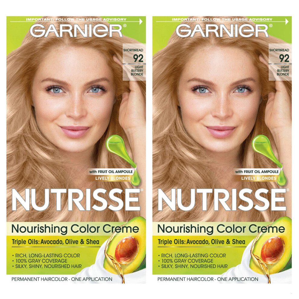 Garnier Hair Color Nutrisse Nourishing Creme  92 Light Buttery Blonde (Shortbread) Permanent Hair Dye  2 Count (Packaging May Vary)