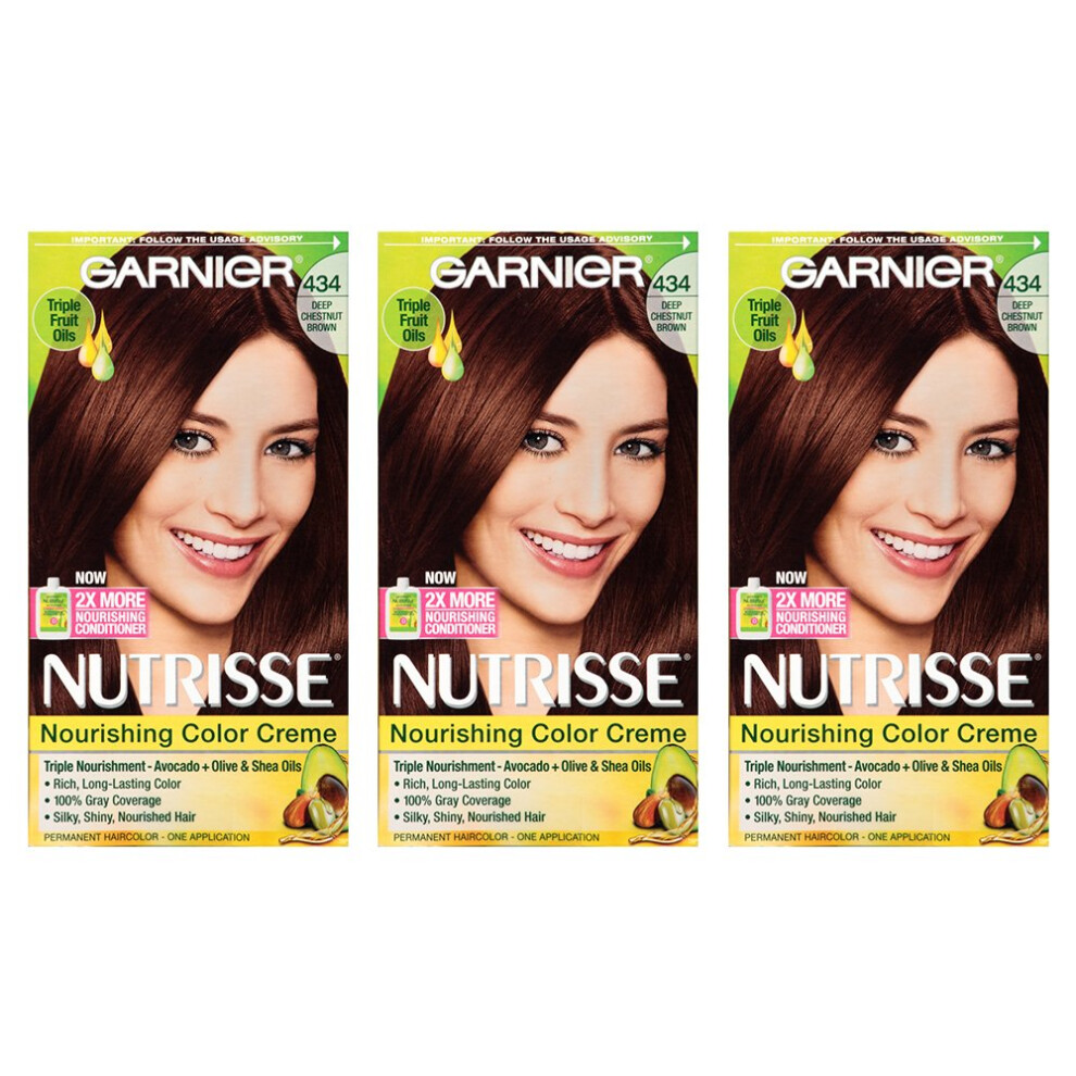 Garnier Nutrisse Nourishing Hair Color Creme  434 Deep Chestnut Brown  3 Count (Packaging May Vary)