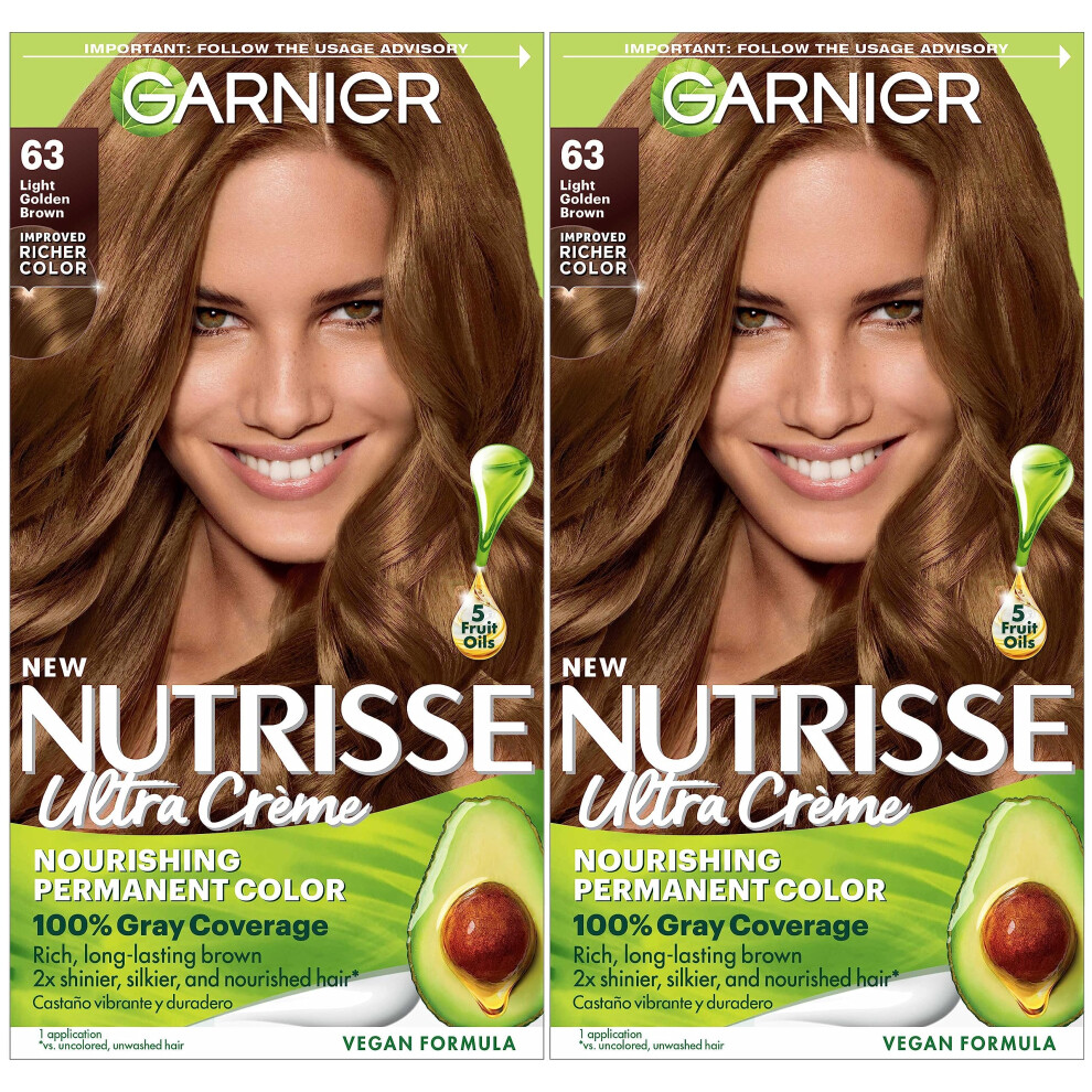 Garnier Hair Color Nutrisse Nourishing Creme  63 Light Golden Brown (Brown Sugar) Permanent Hair Dye  2 Count (Packaging May Vary)