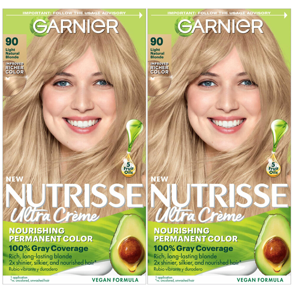 Garnier Hair Color Nutrisse Nourishing Creme  90 Light Natural Blonde (Macadamia) Permanent Hair Dye  2 Count (Packaging May Vary)