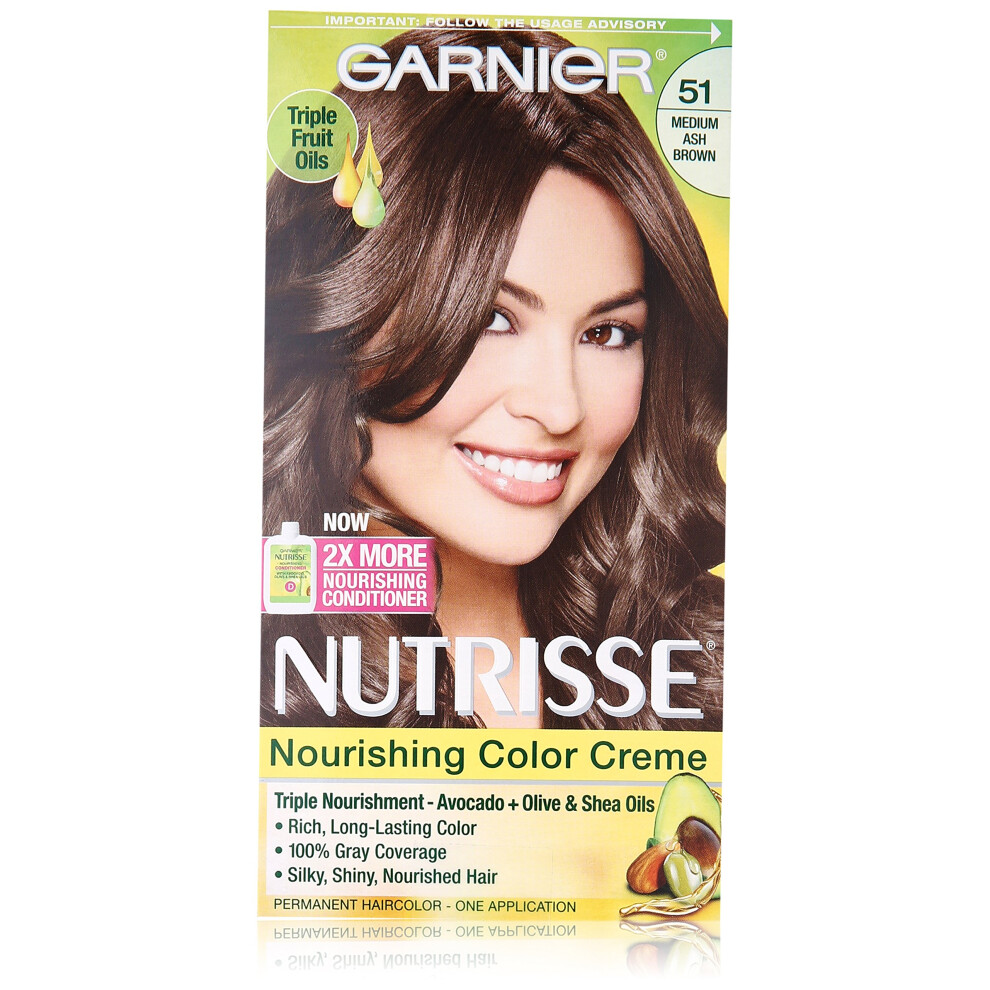 Garnier Nutrisse Nourishing Hair Color Creme  51 Medium Ash Brown (Cool Tea)  3 Count (Packaging May Vary)