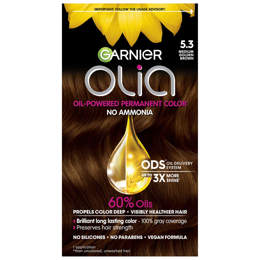 Garnier Hair Color Olia Ammonia-Free Brilliant Color Oil-Rich Permanent Hair Dye  5.3 Medium Golden Brown  2 Count (Packaging May Vary)