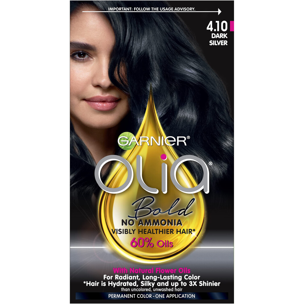 Garnier Olia Permanent Hair Color with Non-Drip Velvet Cream Formula  Bold Collection  Ammonia Free Dye  4.10 Dark Silver