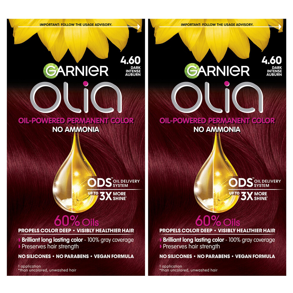 Garnier Hair Color Olia Ammonia-Free Brilliant Color Oil-Rich Permanent Hair Dye  4.60 Dark Intense Auburn  2 Count (Packaging May Vary)