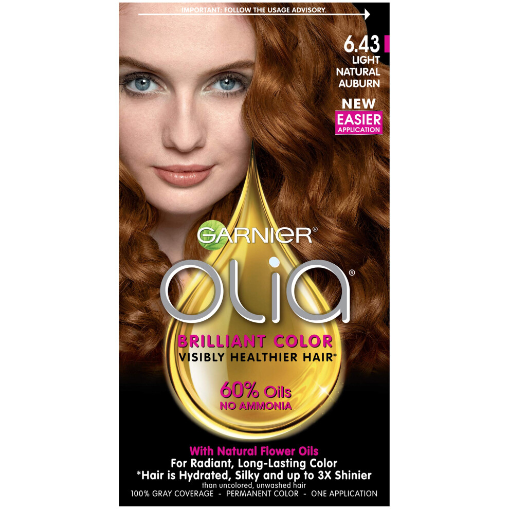 Garnier Olia Ammonia-Free Brilliant Color Oil-Rich Permanent Hair Color  6.43 Light Natural Auburn (Pack of 2) Red Hair Dye