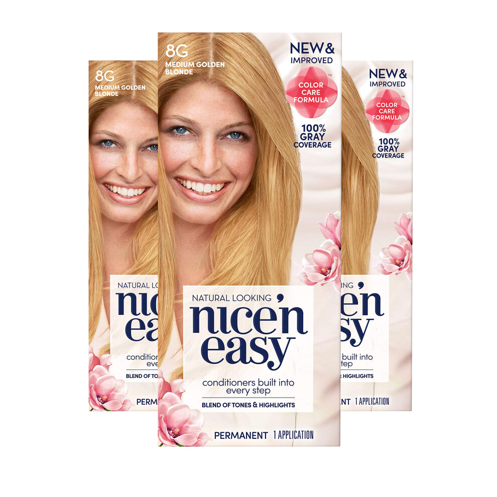 Clairol Nice'n Easy Permanent Hair Dye  8G Medium Golden Blonde Hair Color  3 Count