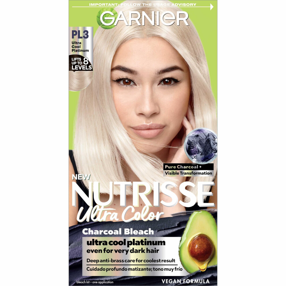 Garnier Hair Color Nutrisse Ultra Color Nourishing Crme  PL3 Charcoal Bleach (Cool Platinum)  Permanent Hair Dye  1 Count (Packaging May Var