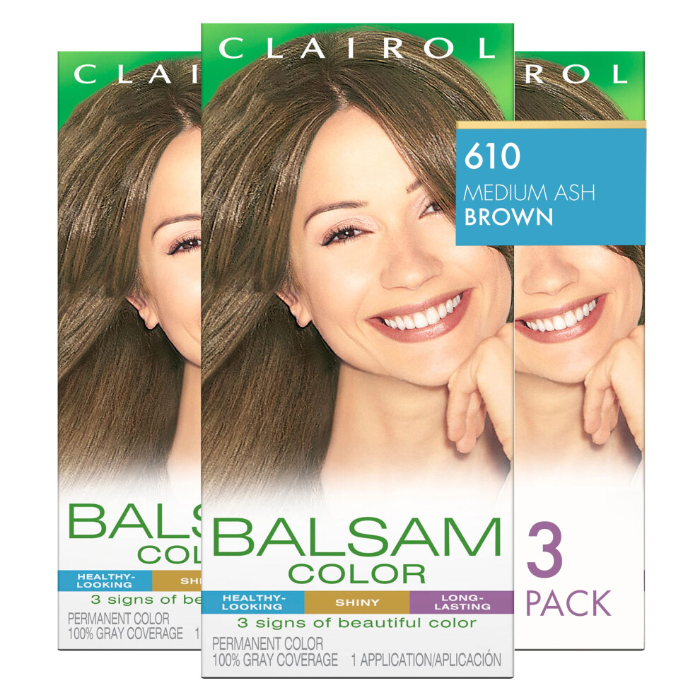 Clairol Balsam Permanent Hair Dye  610 Medium Ash Brown Hair Color  Pack of 3