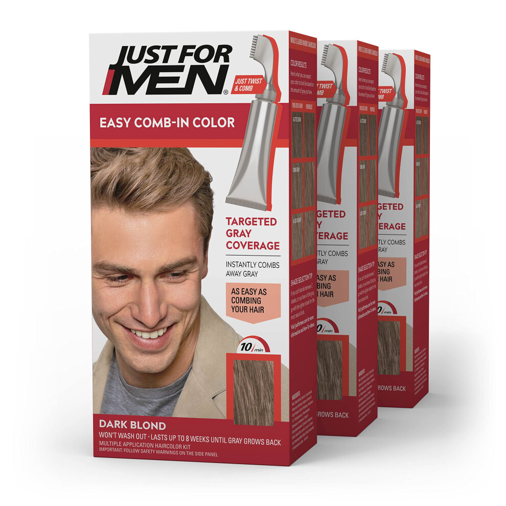 Just For Men Easy Comb-In Color Mens Hair Dye  Easy No Mix Application with Comb Applicator - Dark Blond  A-15  Pack of 3