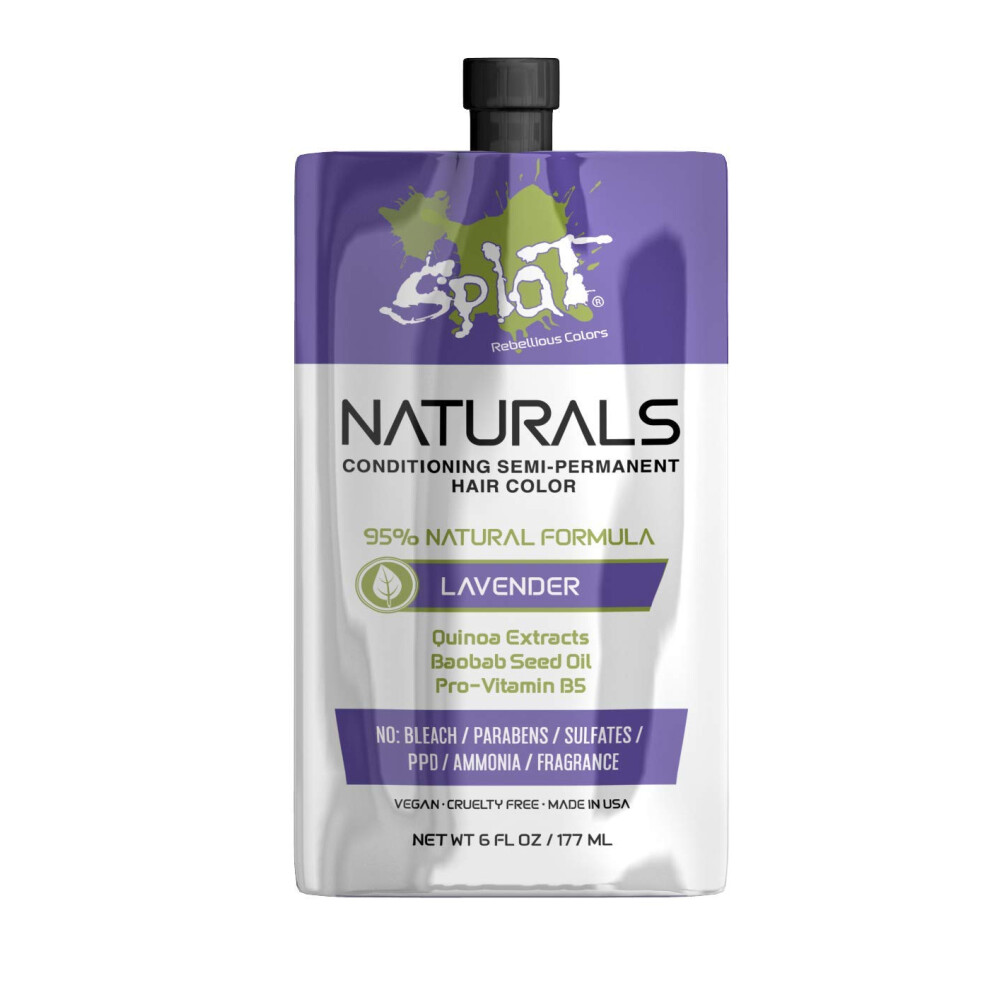 Splat Naturals Semi-Permanent Hair Color  Lavender  6 fl. oz.  95% Natural Hair Dye Formula Lasts Up to 30 Washes  Vegan & Cruelty-Free Semi