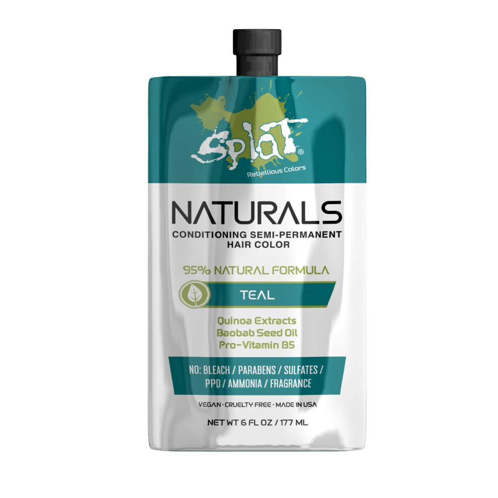 Splat Naturals Semi-Permanent Hair Color  Teal  6 fl. oz.  95% Natural Hair Dye Formula Lasts Up to 30 Washes  Vegan & Cruelty-Free Semi Per