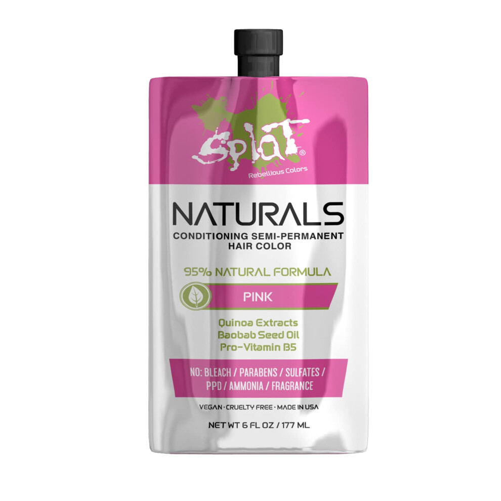 Splat Naturals Semi-Permanent Hair Color  Pink  6 fl. oz.  95% Natural Hair Dye Formula Lasts Up to 30 Washes  Vegan & Cruelty-Free Semi Per