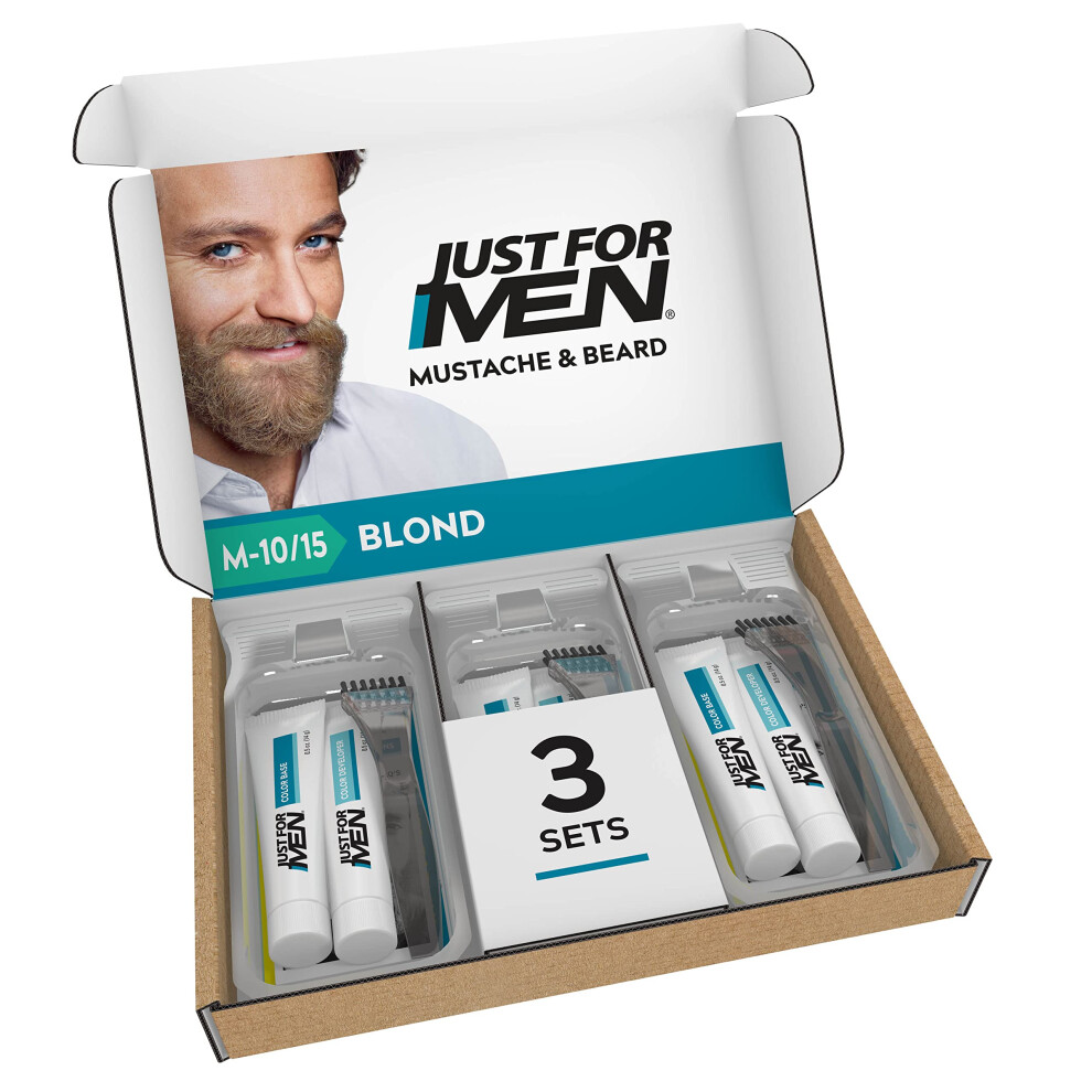 Just For Men Mustache & Beard  Beard Coloring for Gray Hair  With Biotin Aloe and Coconut Oil for Healthy Facial Hair - Blond  M-10/15 (Pack