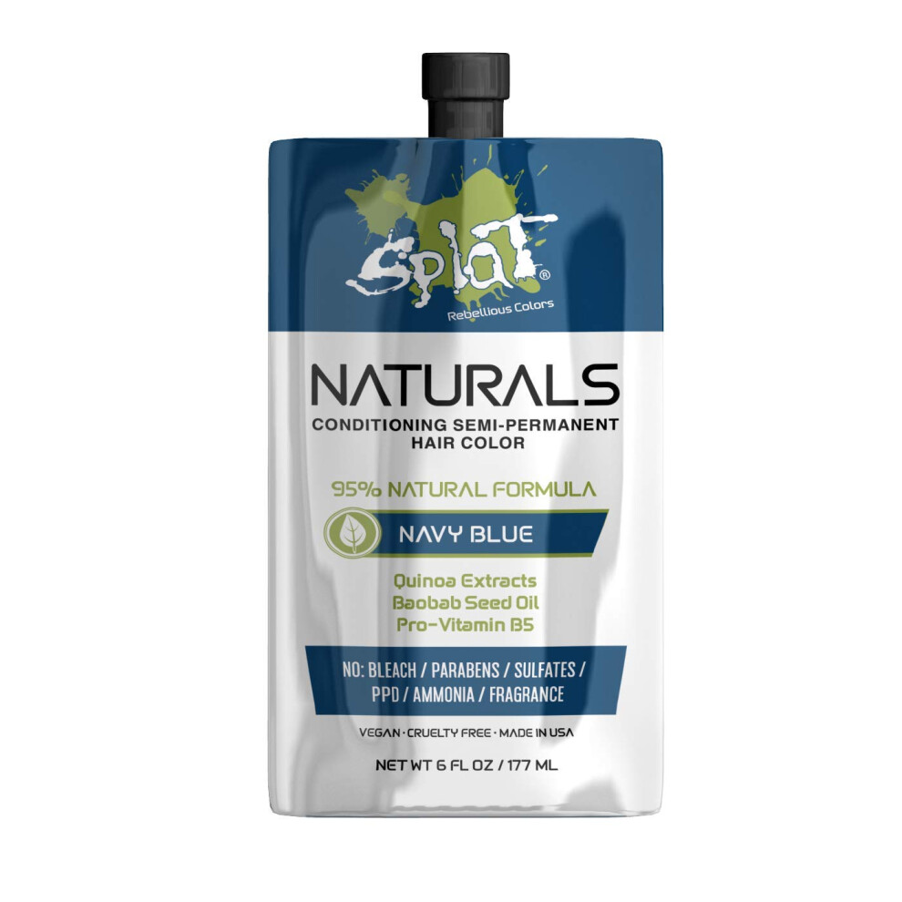 Splat Naturals Semi-Permanent Hair Color  Navy Blue  6 fl. oz.  95% Natural Hair Dye Formula Lasts Up to 30 Washes  Vegan & Cruelty-Free Sem