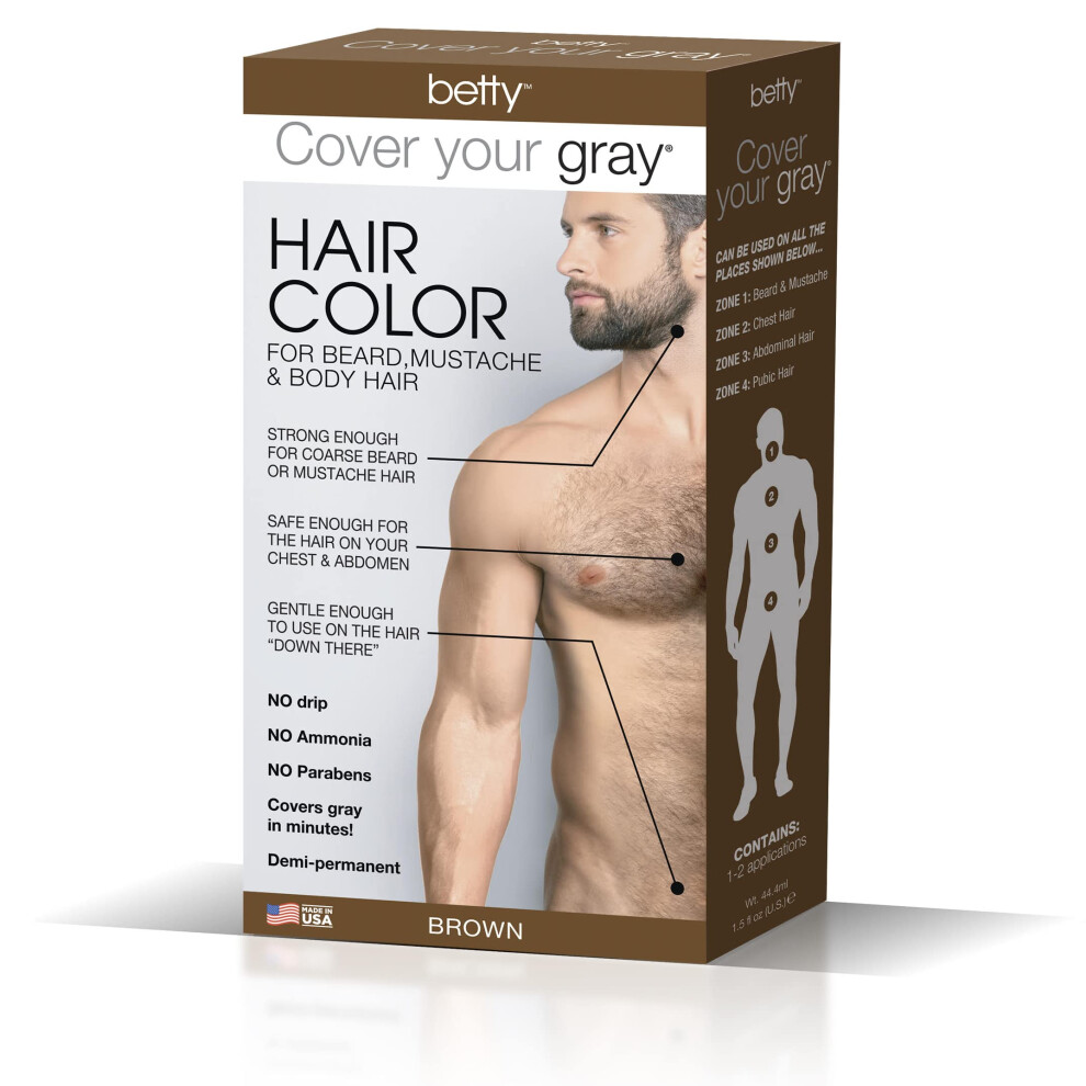 Betty Cover Your Gray Mens Hair Color for Beard  Mustache & Body Hair - Brown