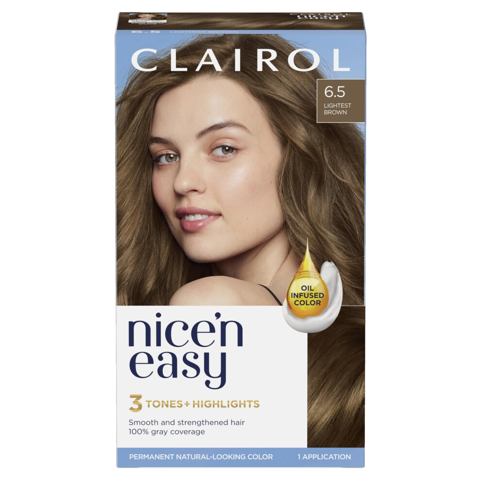 Clairol Nice'n Easy Permanent Hair Dye  6.5 Lightest Brown Hair Color  Pack of 1