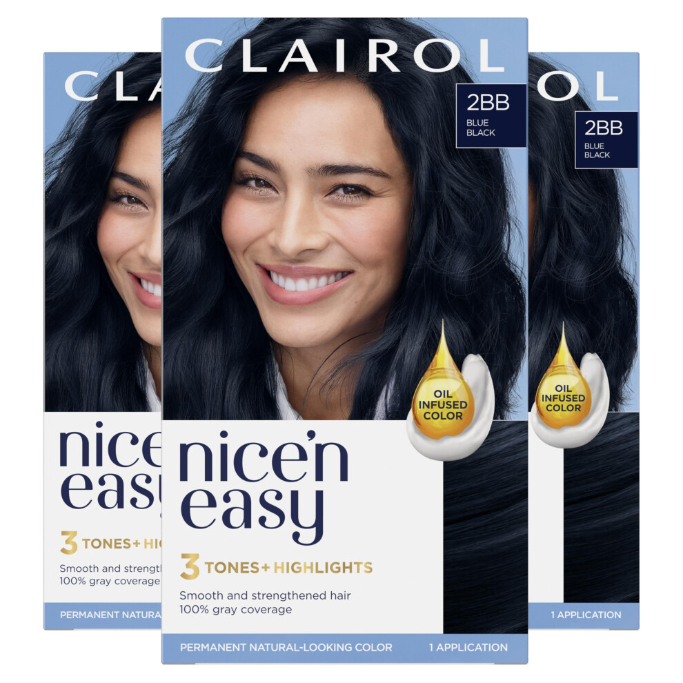 Clairol Nice'n Easy Permanent Hair Dye  2BB Blue Black Hair Color  Pack of 3