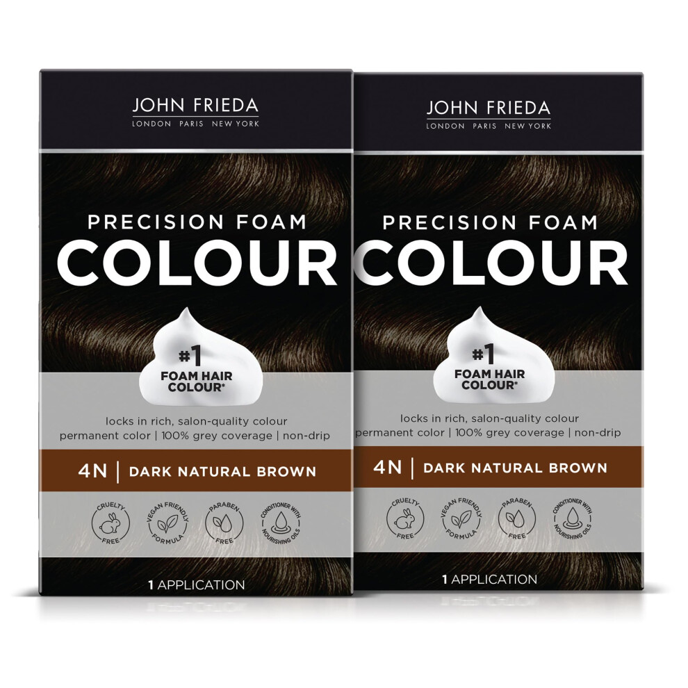 John Frieda Brown Permanent Precision Hair color Foam Hair Color Kit  Brown Hair Dye  4N Dark Natural Brown Hair Color  Pack of 2