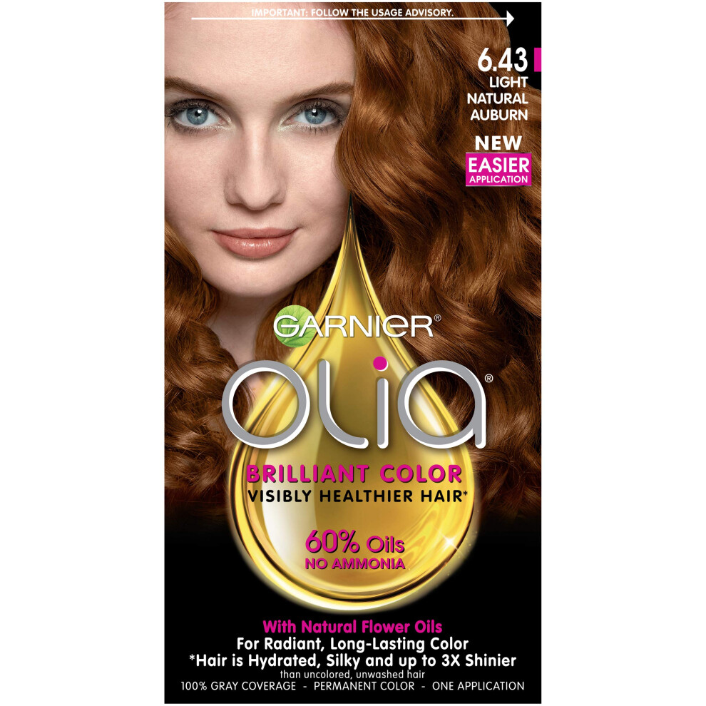 Garnier Olia Ammonia Free Permanent Hair Color  100% Gray Coverage (Packaging May Vary)  6.43 Light Natural Auburn  Red Hair Dye  Pack of 1