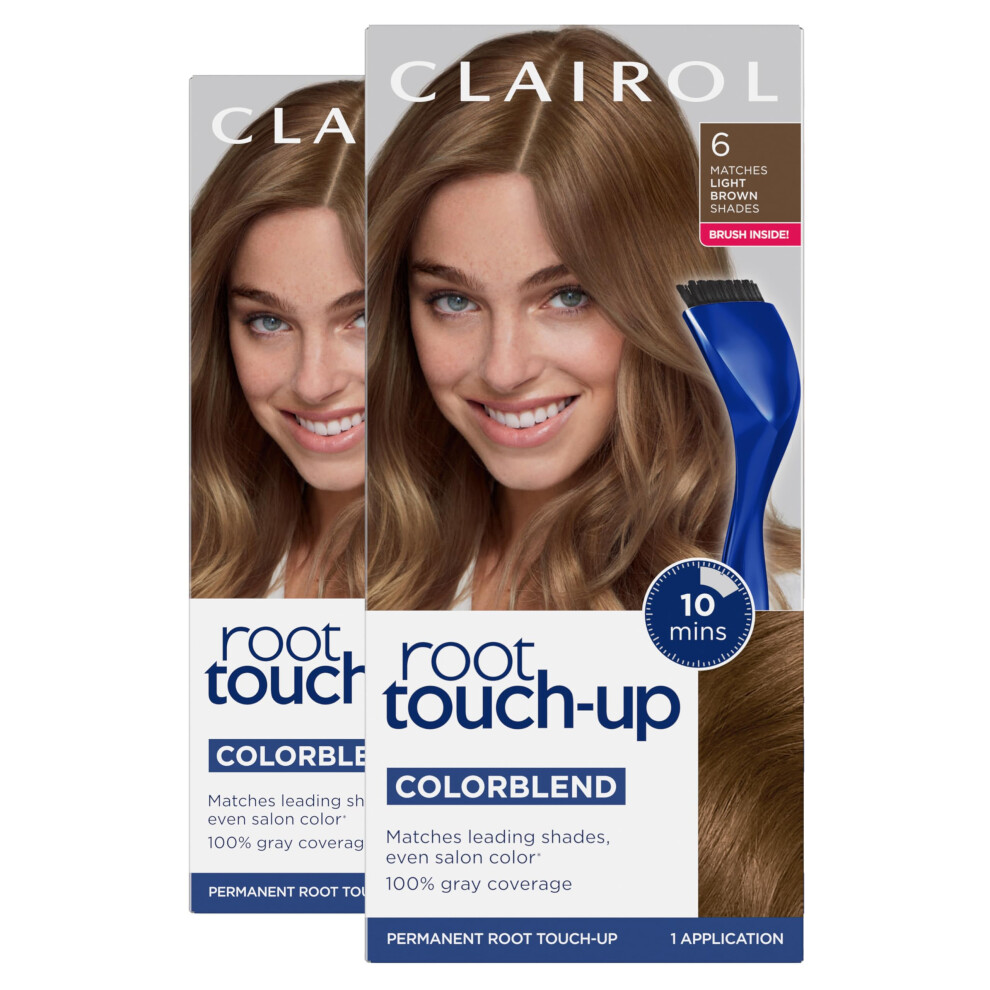 Clairol Root Touch-Up by Nice'n Easy Permanent Hair Dye  6 Light Brown Hair Color  Pack of 2