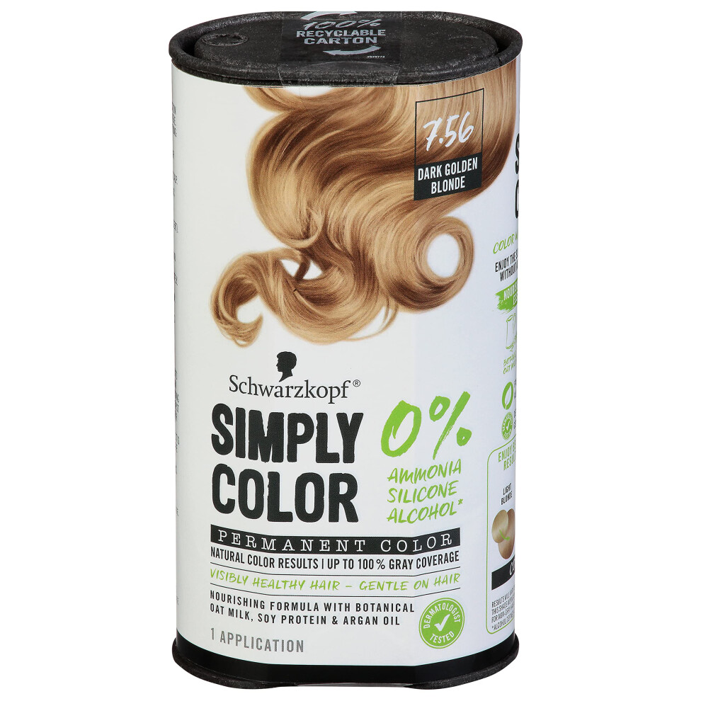 Schwarzkopf Simply Color Hair Color 7.56 Dark Golden Blonde  1 Application - Permanent Hair Dye for Healthy Looking Hair without Ammonia or