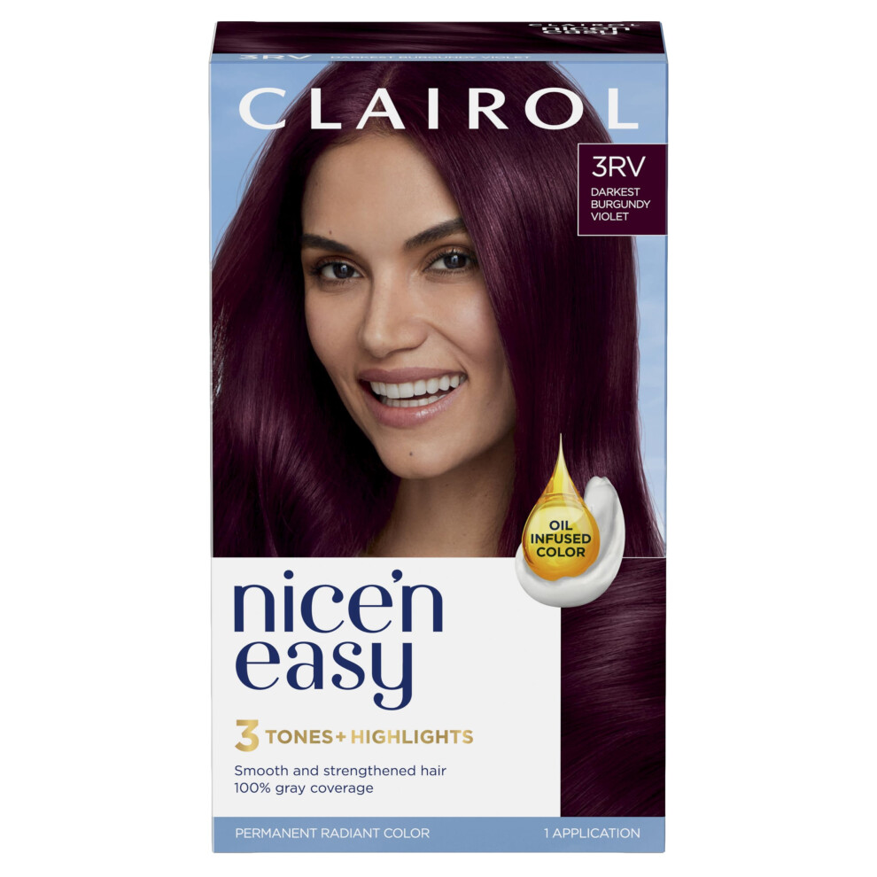 Clairol Nice'n Easy Permanent Hair Dye  3RV Darkest Burgundy Violet Hair Color  Pack of 1