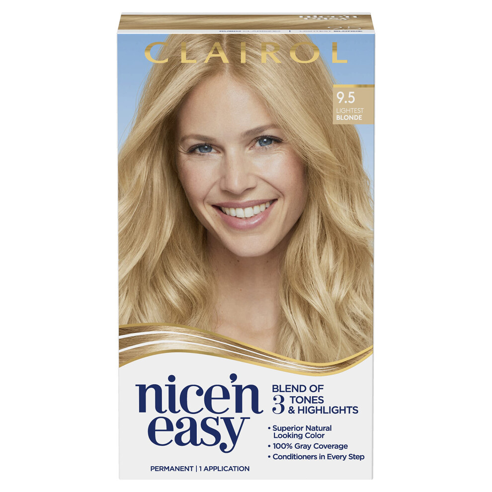 Clairol Nice'n Easy Permanent Hair Dye  9.5 Lightest Blonde Hair Color  Pack of 1