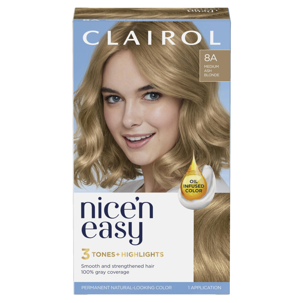 Clairol Nice'n Easy Permanent Hair Dye  8A Medium Ash Blonde Hair Color  Pack of 1