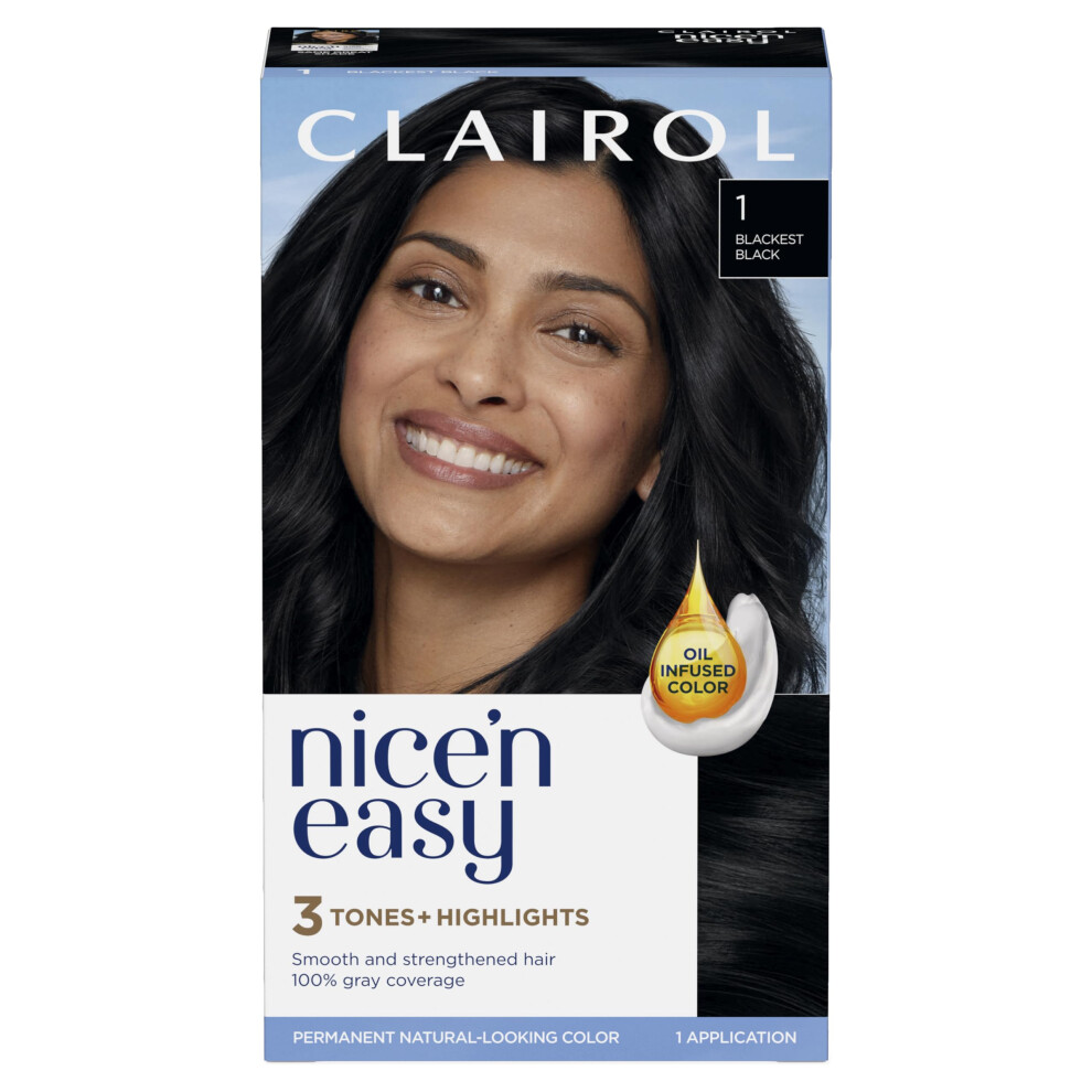 Clairol Nice'n Easy Permanent Hair Dye  1 Blackest Black Hair Color  Pack of 1