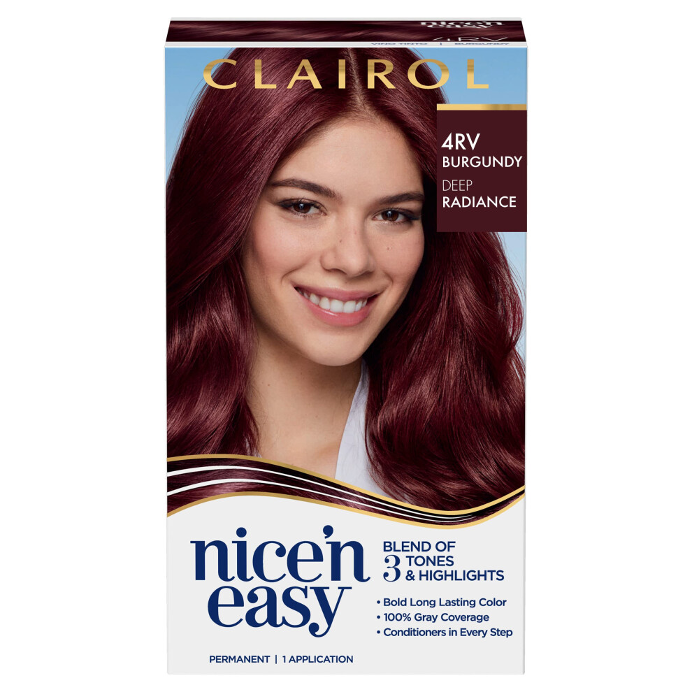 Clairol Nice'n Easy Permanent Hair Dye  4RV Burgundy Hair Color  Pack of 1