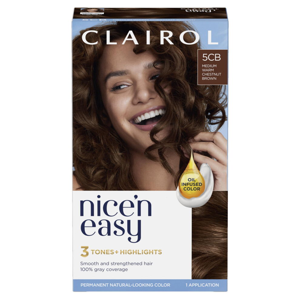 Clairol Nice'n Easy Permanent Hair Dye  5CB Medium Warm Chestnut Brown Hair Color  Pack of 1