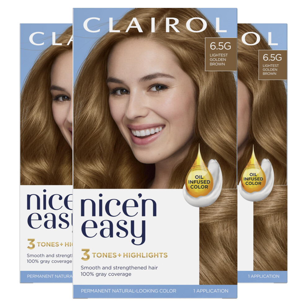 Clairol Nice'n Easy Permanent Hair Dye  6.5G Lightest Golden Brown Hair Color  Pack of 3